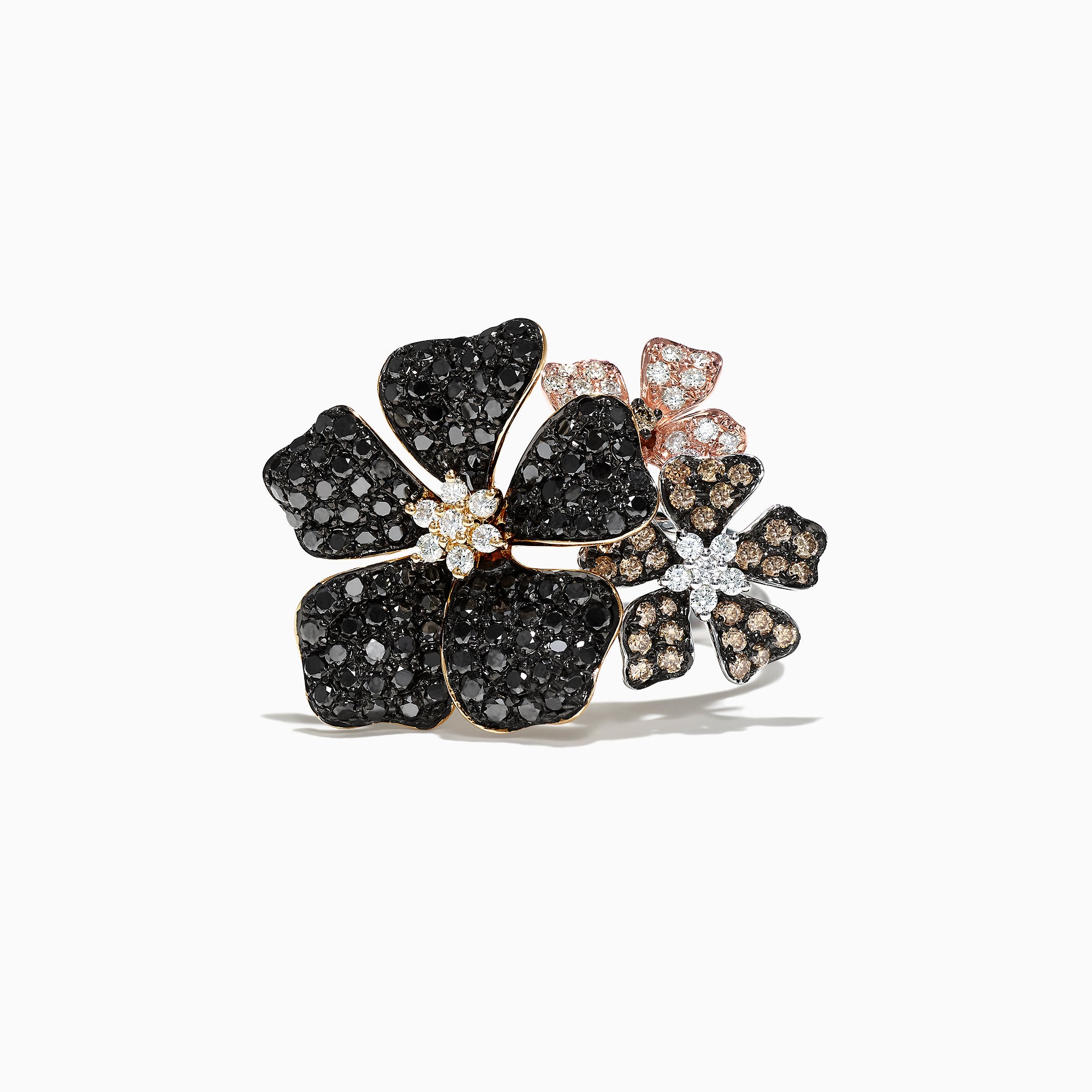 Nature 14K Gold Black, Espresso & White Diamond Flower Ring, 2.04