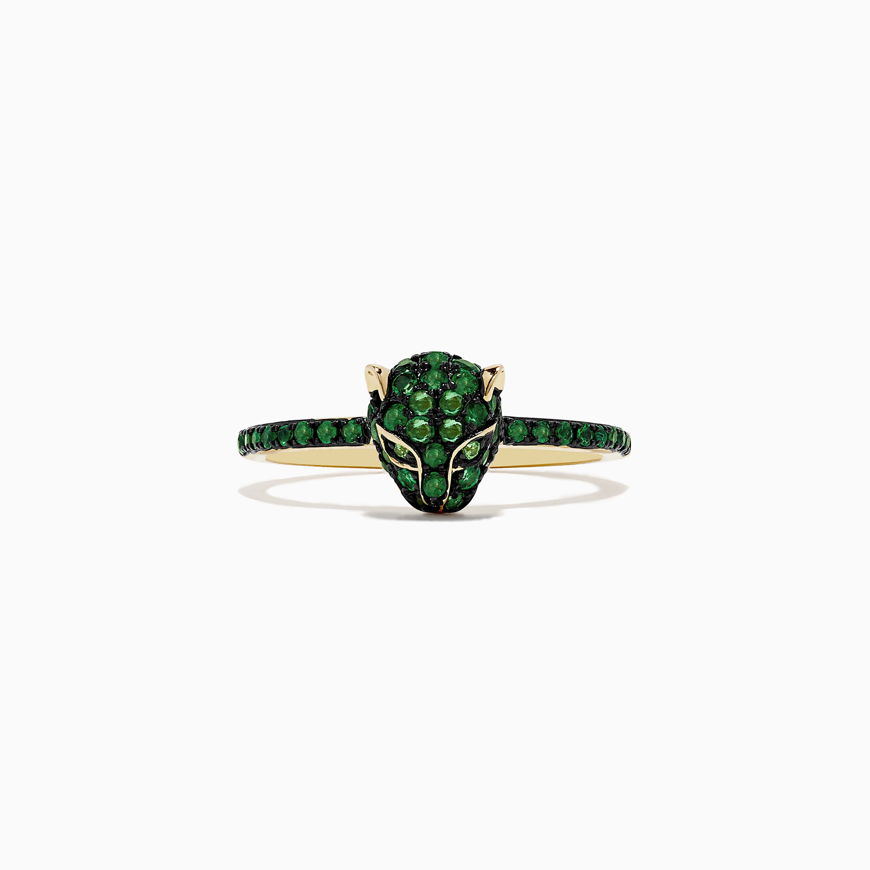 Signature 14K Yellow Gold Emerald and Tsavorite Panther Ring, 0.57 TCW