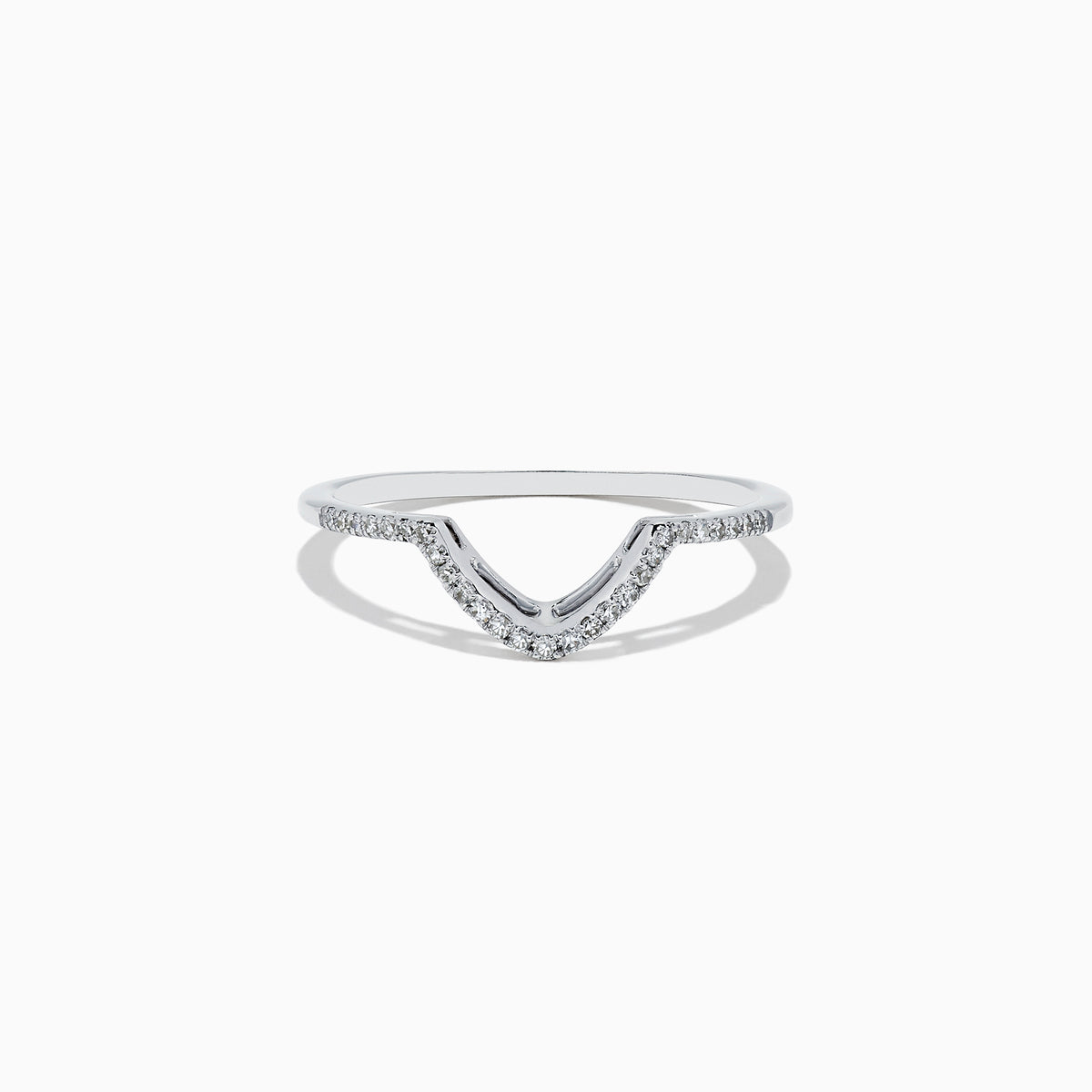 The Pave Classica 14K White Gold Diamond Wedding Band, 0.13 TCW, features a V-shaped design with sparkling round diamonds set along the top of the band.