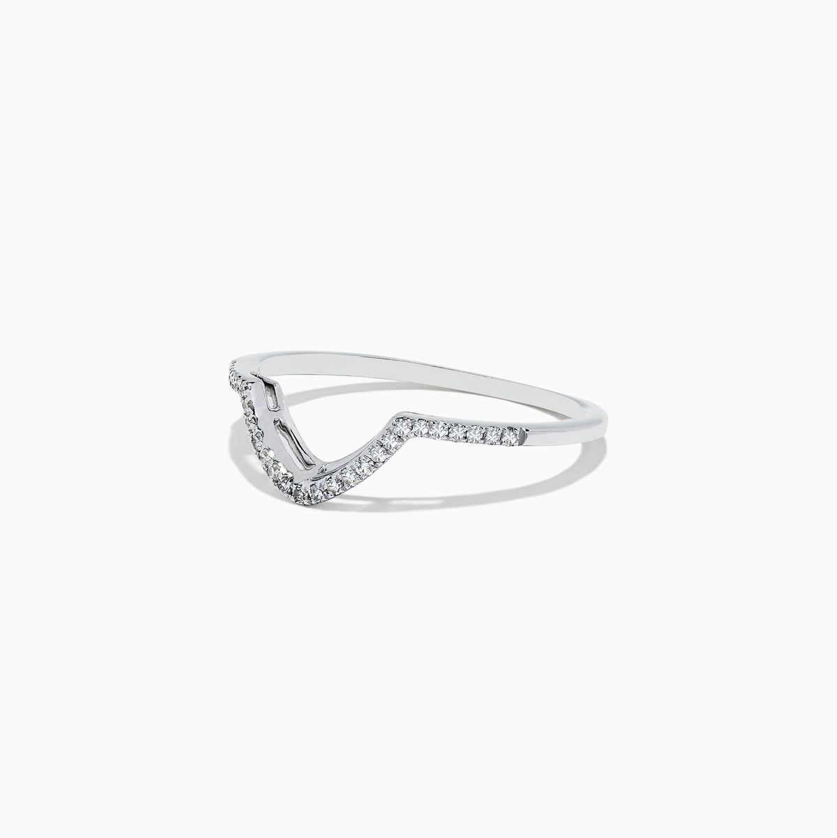 The Pave Classica 14K White Gold Diamond Wedding Band, 0.13 TCW, features a V-shaped design with sparkling round diamonds set along the top of the band.
