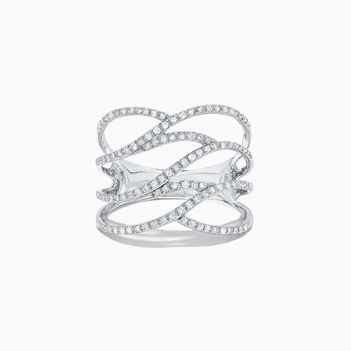 The Pave Classica 14K White Gold Diamond Fashion Ring, 0.43 TCW, features an open interwoven design with sparkling diamonds along the bands, shown against a plain white background.