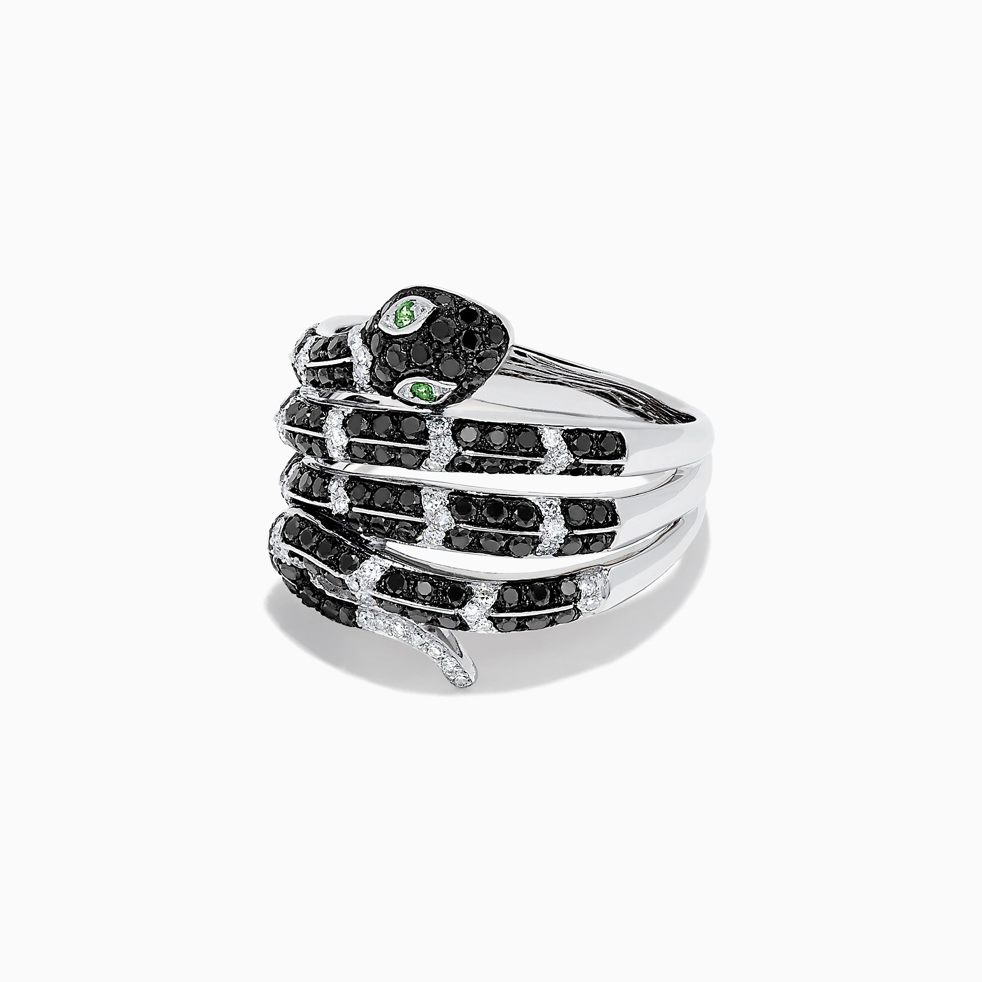 Effy Safari 14K White Gold Diamond & Emerald Snake Ring, 1.06 TCW