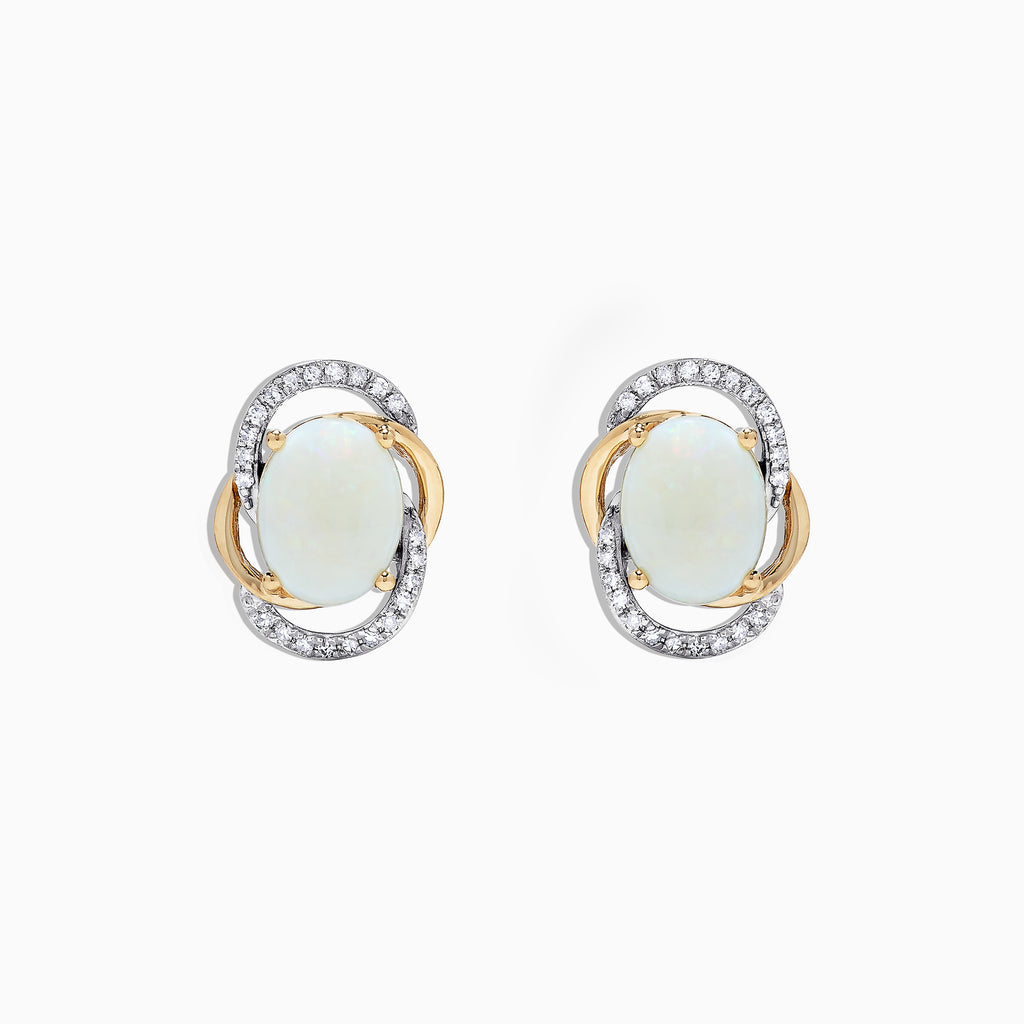 Effy Aurora 14K Two Tone Gold Opal and Diamond Stud Earrings, 2.06 TCW
