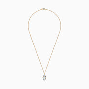 The Aurora 14K Two Tone Gold Opal and Diamond Pendant (1.49 TCW) features an oval opal centerpiece, accented by gold and silver loops with sparkling diamonds highlighting the silver sections.