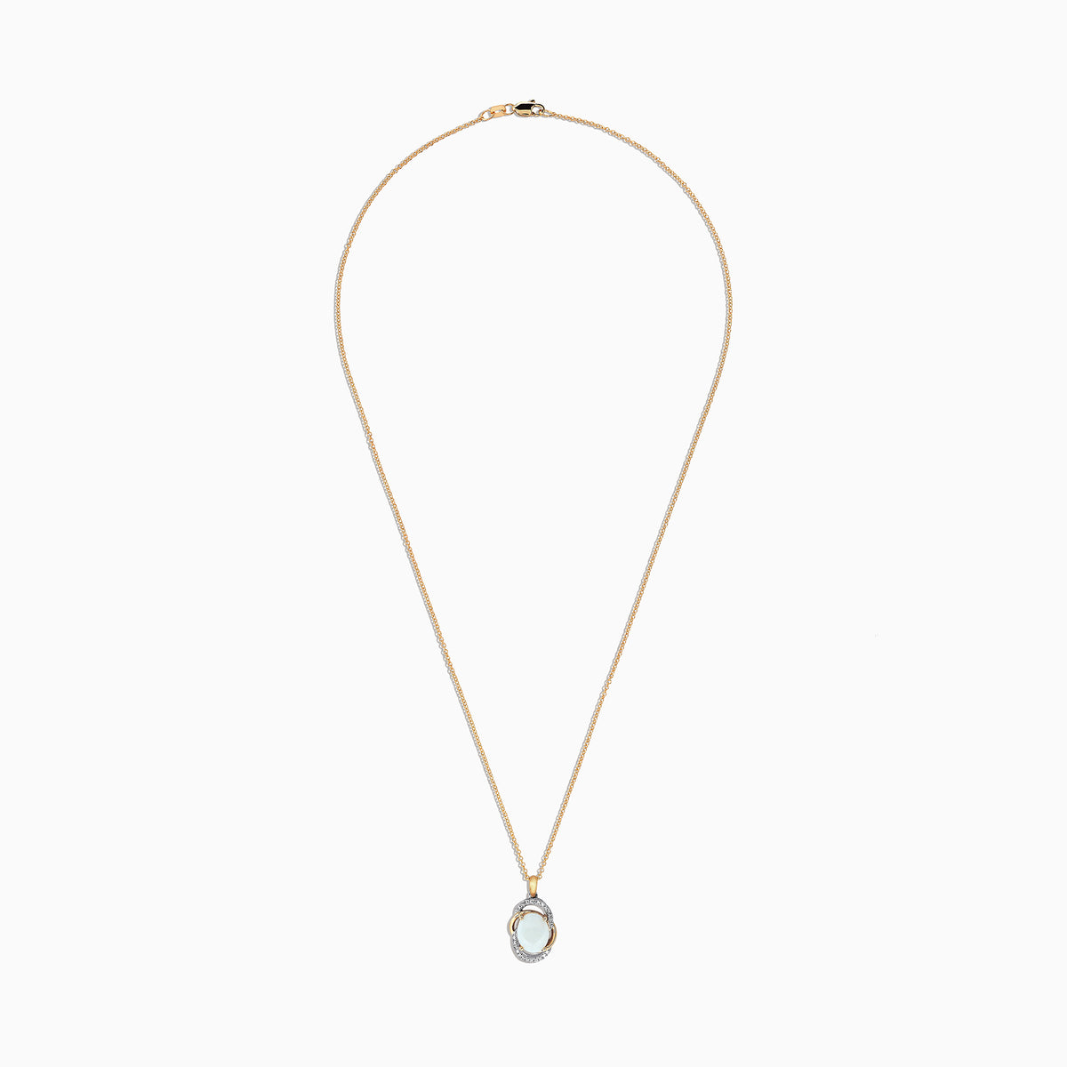 The Aurora 14K Two Tone Gold Opal and Diamond Pendant (1.49 TCW) features an oval opal centerpiece, accented by gold and silver loops with sparkling diamonds highlighting the silver sections.