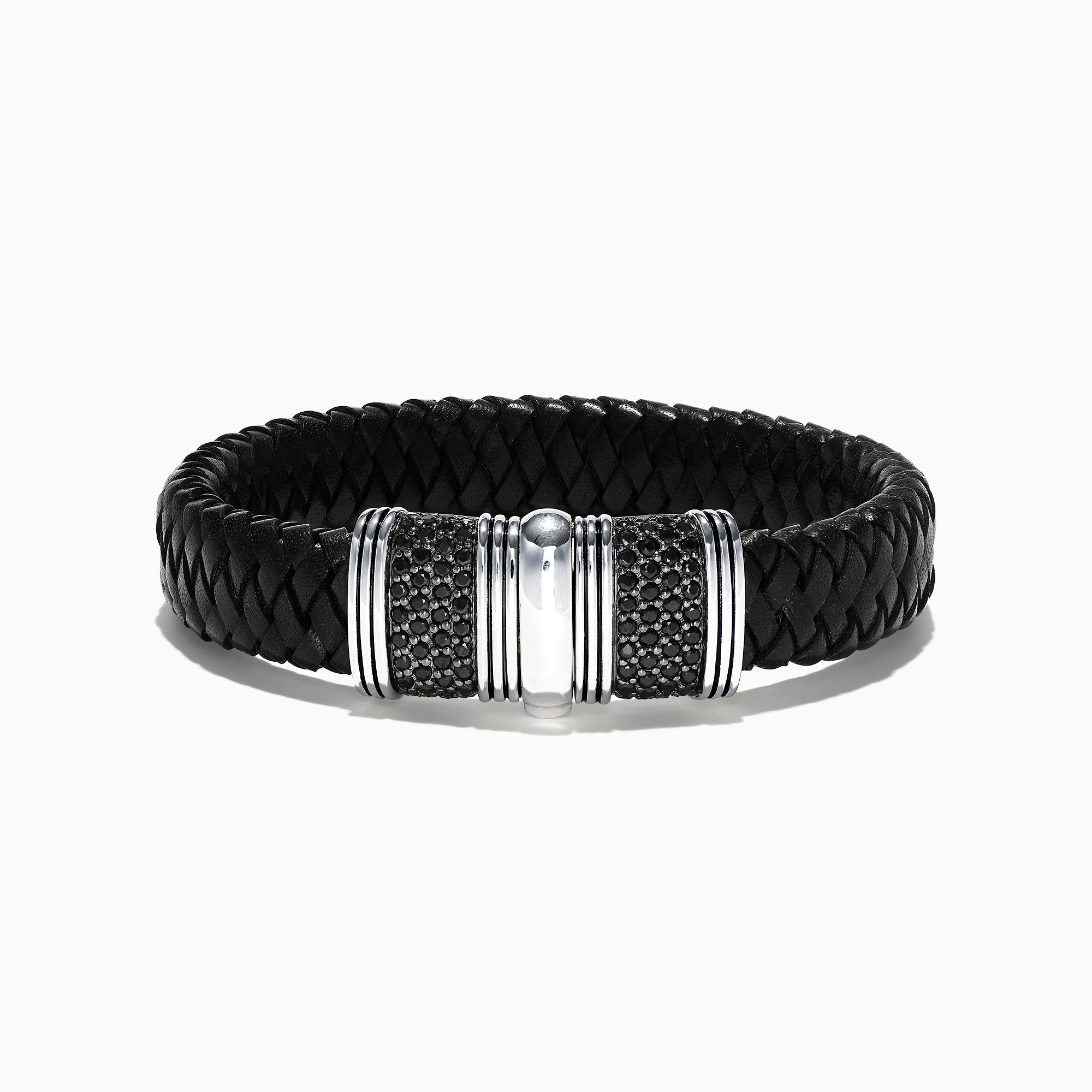 Effy Men's Sterling Silver and Leather Black Sapphire Bracelet, 2.70 TCW
