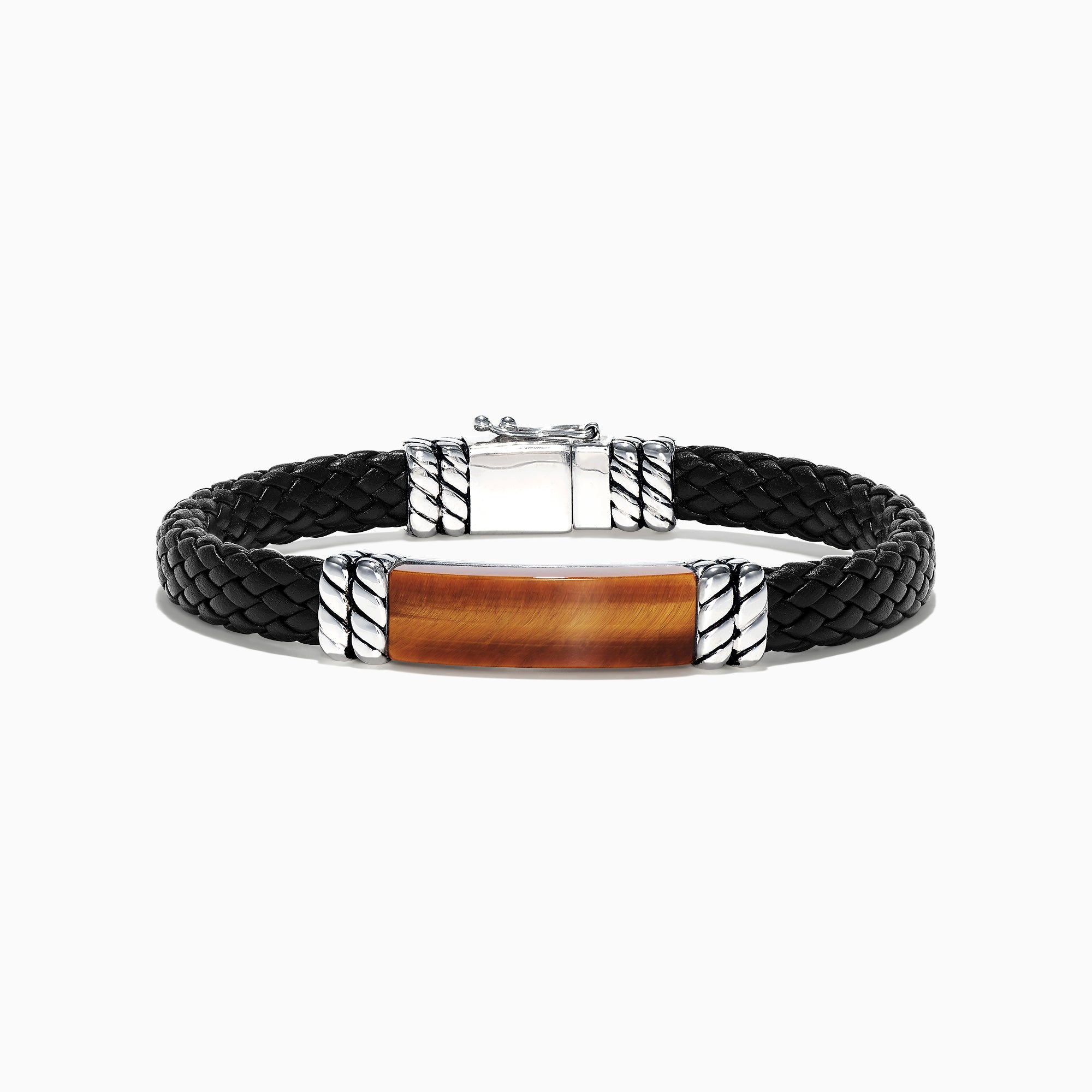 thumbnail image 2 of Italiano Silver Men's 925 Sterling Silver Byzantine Bracelet - 10mm Tigers Eye Inlay, 39 Grams, 8 Inch 2 of 3