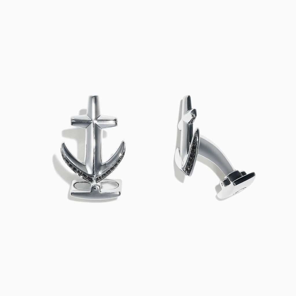 Effy Men's Sterling Silver and Black Sapphire Anchor Cufflinks, 0.27 TCW