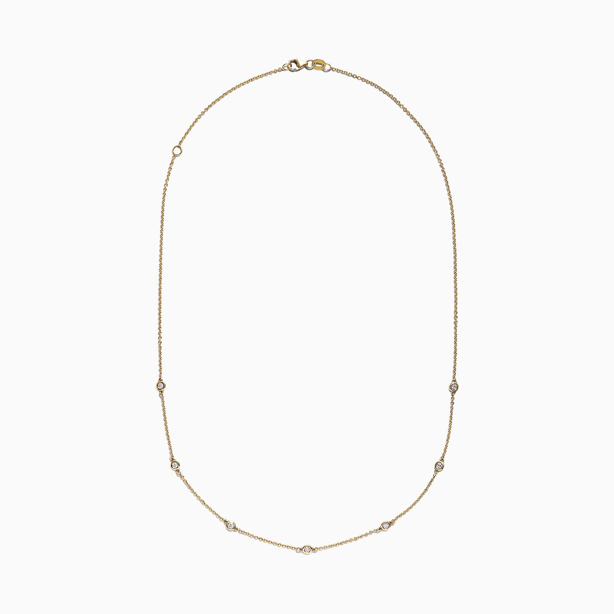 The DOro 14K Yellow Gold 18 Diamond Station Necklace (0.21 TCW) features five round bezel-set diamonds spaced along the front and is shown on a white background.