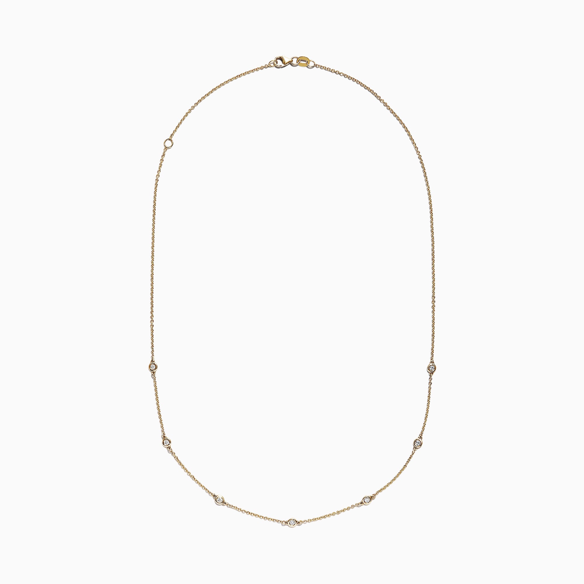 The DOro 14K Yellow Gold 18 Diamond Station Necklace (0.21 TCW) features five round bezel-set diamonds spaced along the front and is shown on a white background.
