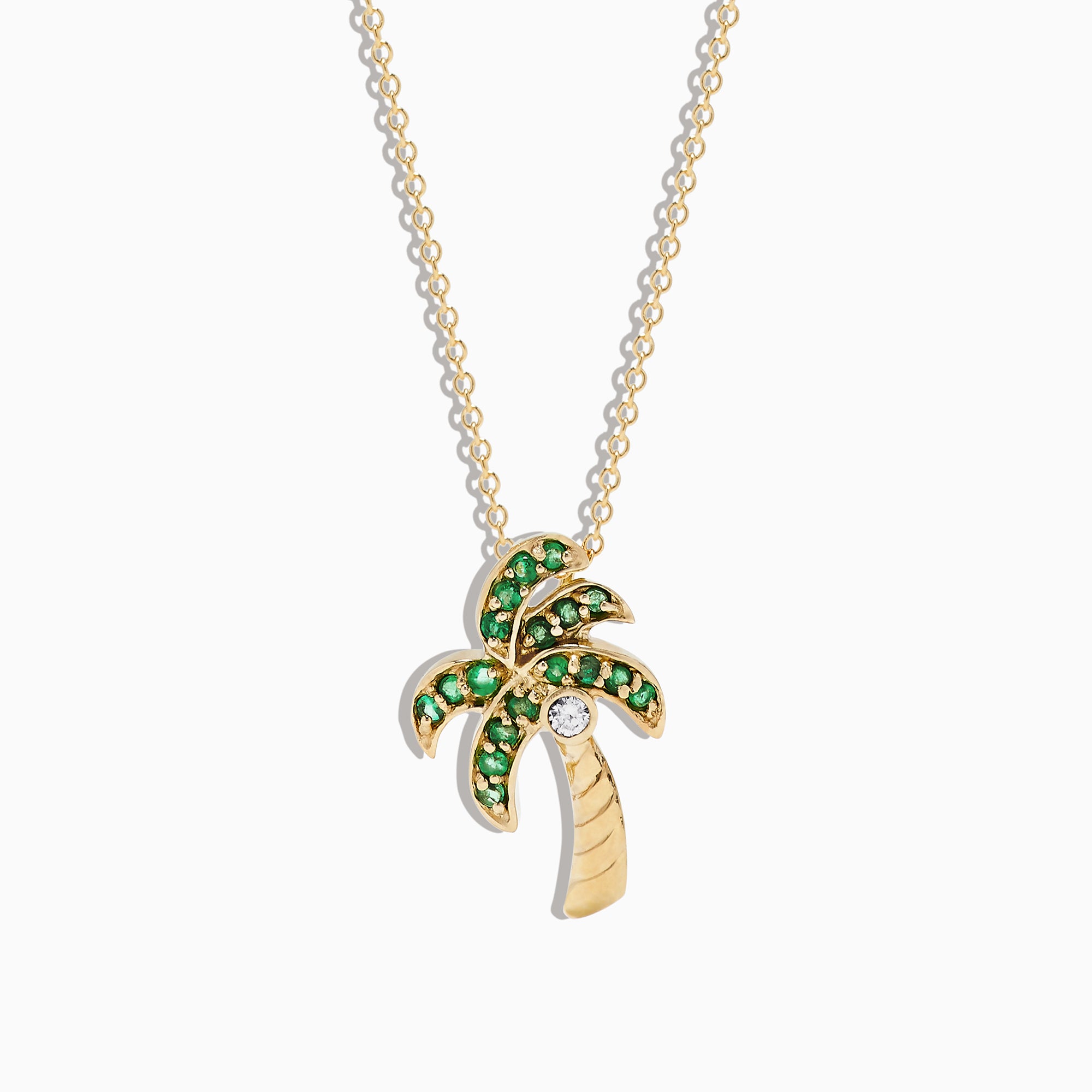 Effy 14K Yellow Gold Emerald and Diamond Palm Tree Pendant, 0.34 TCW