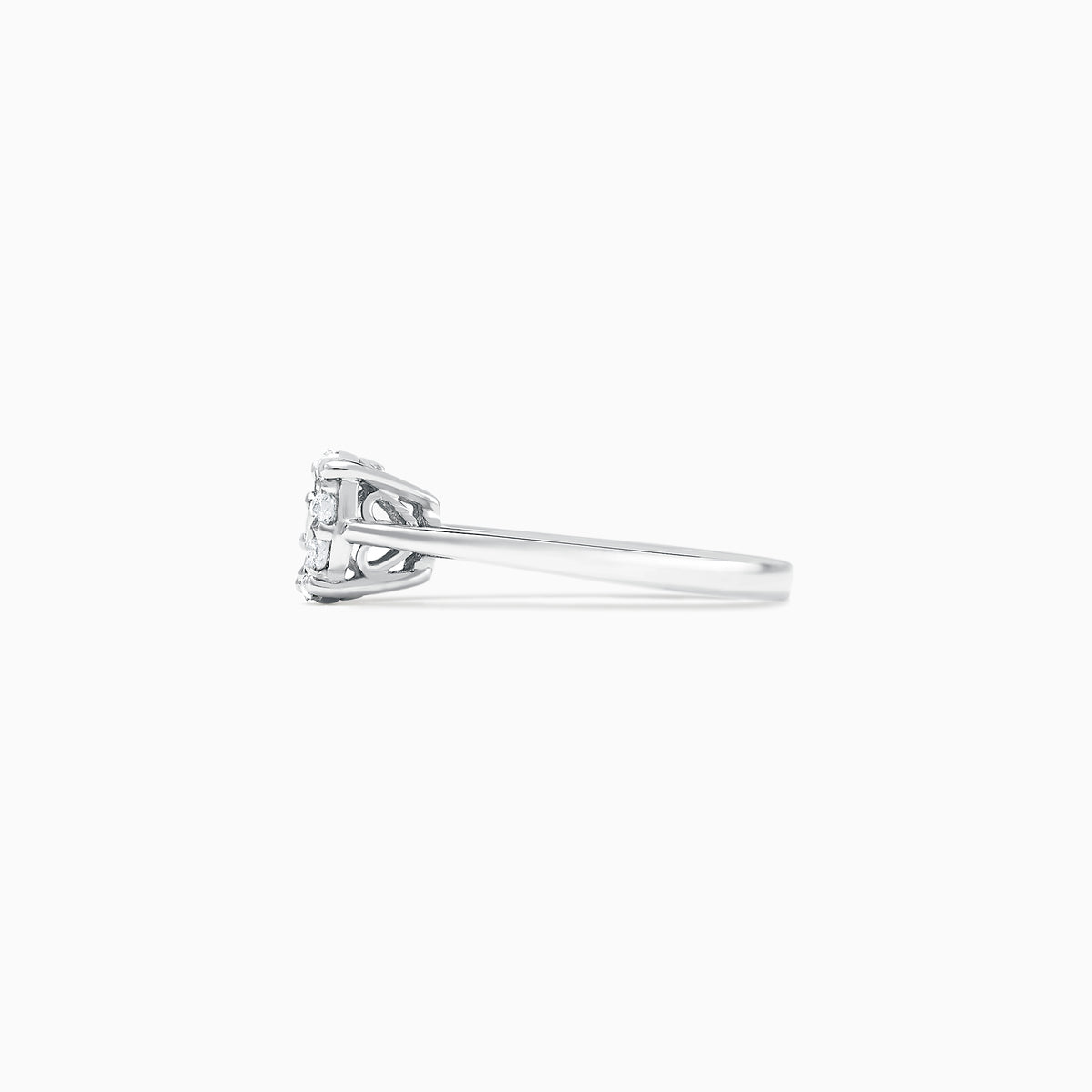 The Bouquet 14K White Gold Diamond Cluster Ring, 0.51 TCW, showcases a brilliant round center diamond framed by a halo of smaller diamonds, beautifully presented against a plain white background.