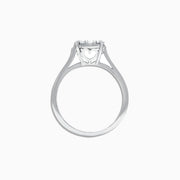 The Bouquet 14K White Gold Diamond Cluster Ring, 0.51 TCW, showcases a brilliant round center diamond framed by a halo of smaller diamonds, beautifully presented against a plain white background.