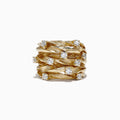 The DOro 14K Yellow Gold Diamond Ring, 0.98 TCW, features a wide textured braided design with multiple rows and evenly spaced round white diamonds on a plain white background.