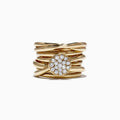 The DOro 14K Yellow Gold Diamond Ring features multiple overlapping bands and a round setting adorned with sparkling white diamonds totaling 0.35 TCW.