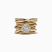 The DOro 14K Yellow Gold Diamond Ring features multiple overlapping bands and a round setting adorned with sparkling white diamonds totaling 0.35 TCW.