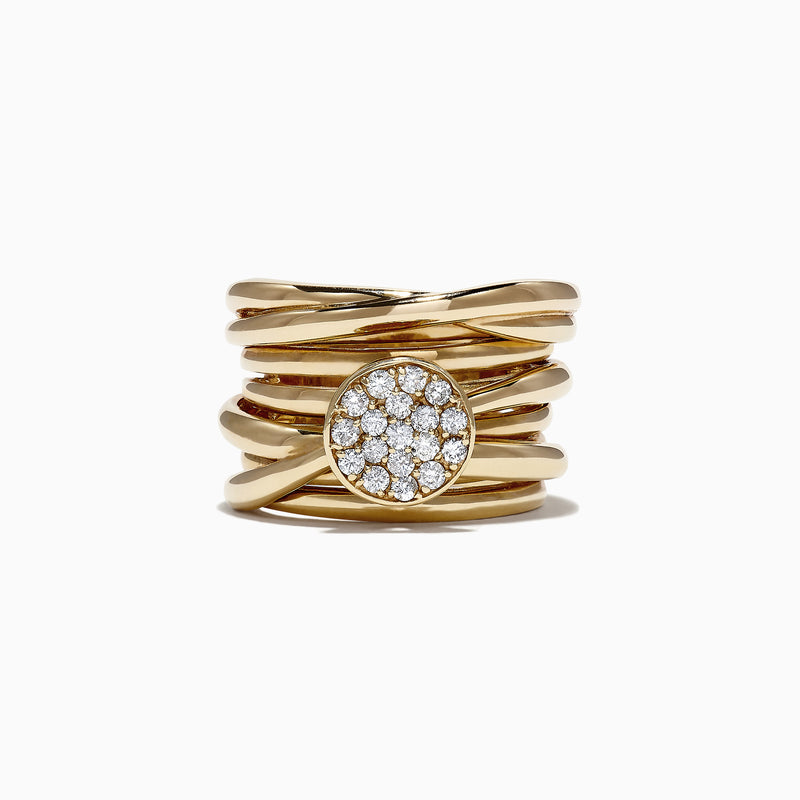 The DOro 14K Yellow Gold Diamond Ring features multiple overlapping bands and a round setting adorned with sparkling white diamonds totaling 0.35 TCW.