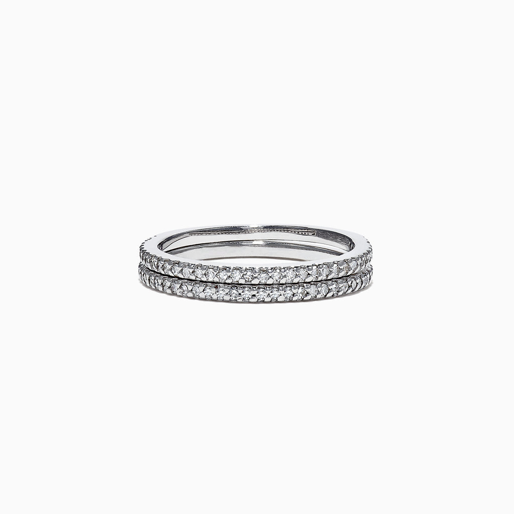 The Pave Classica 14K White Gold Diamond Band Set, 0.36 TCW, showcases two rows of brilliant pave-set diamonds on gleaming white gold, elegantly displayed against a plain white background.