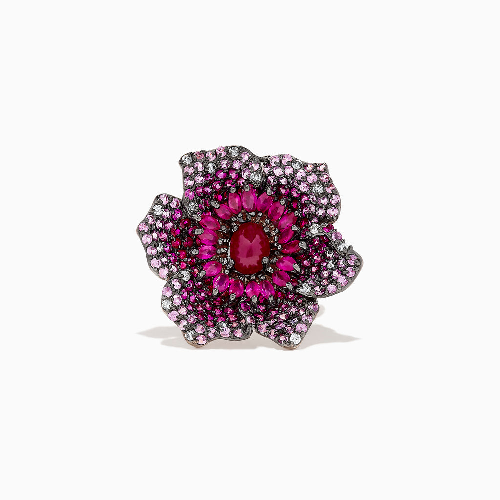 Effy 14K Rose Gold Ruby, Sapphire and Diamond Flower Ring, 5.92 TCW ...
