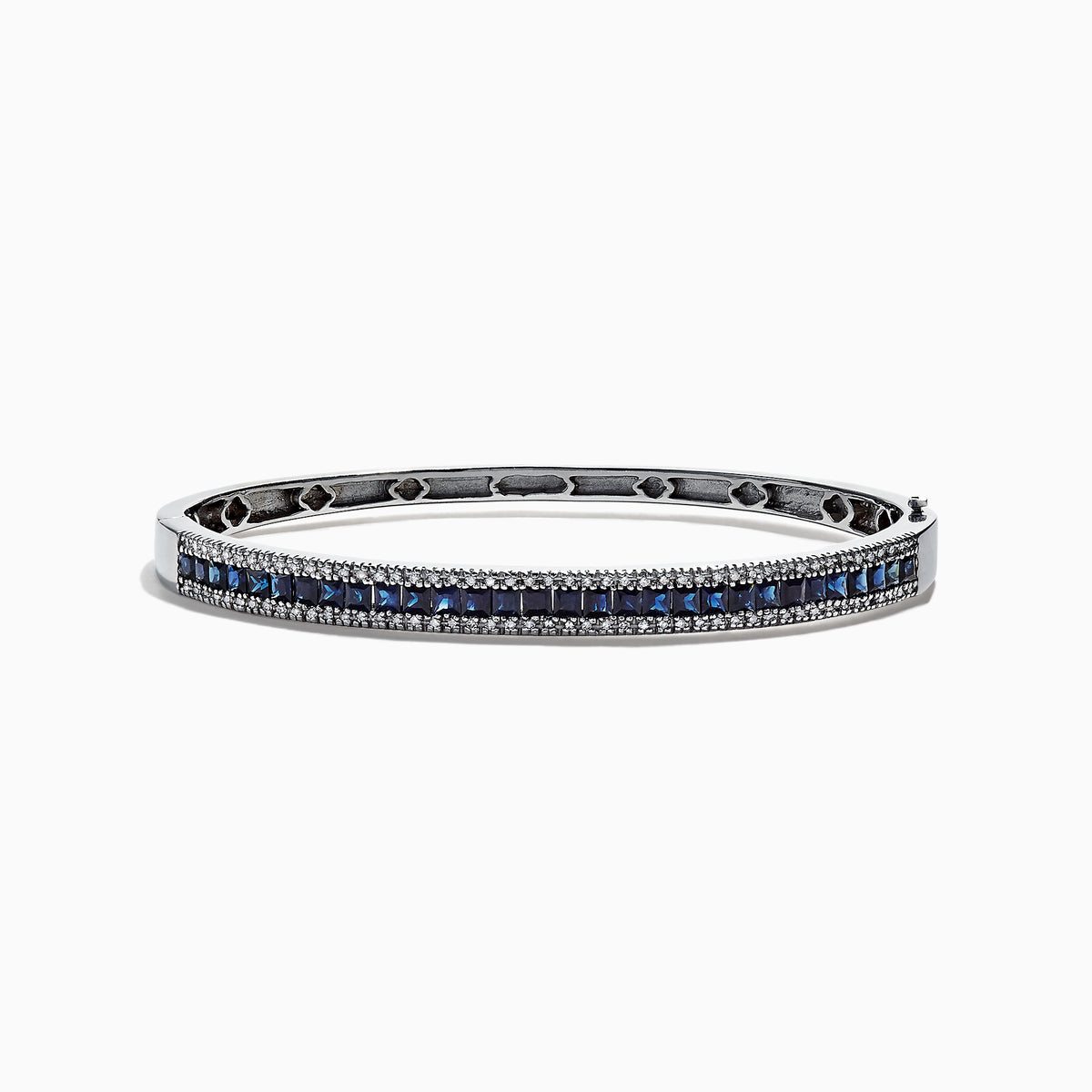 The Royale Bleu 14K White Gold Bangle features natural blue sapphires and diamonds (3.60 TCW) in a polished band, offering luxurious Effy style.