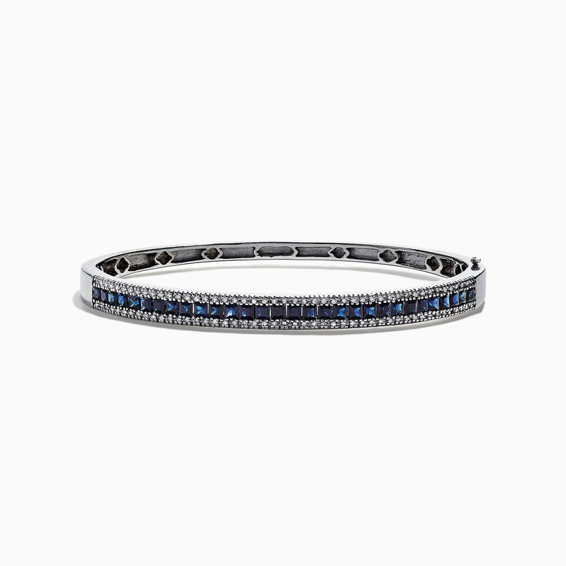The Royale Bleu 14K White Gold Bangle features natural blue sapphires and diamonds (3.60 TCW) in a polished band, offering luxurious Effy style.
