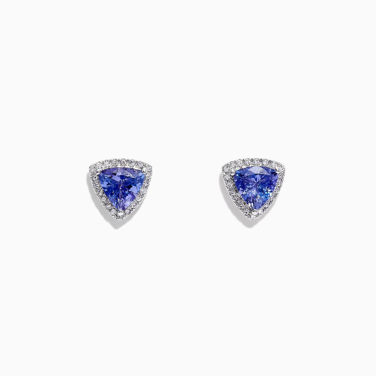Nahla Siri 14K Gold Tanzanite & Diamond Stud Earrings, 2.34 TCW, feature triangular blue tanzanites bordered by sparkling diamonds, beautifully set and displayed against a white background.