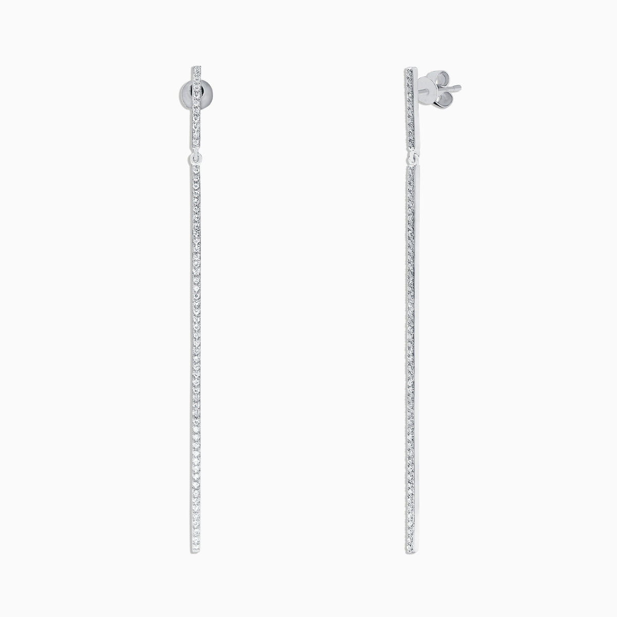 Pave Classica 14K White Gold Diamond Linear Drop Earrings, 0.35 TCW, feature a vertical line of sparkling diamonds set in white gold, shown against a plain white background.