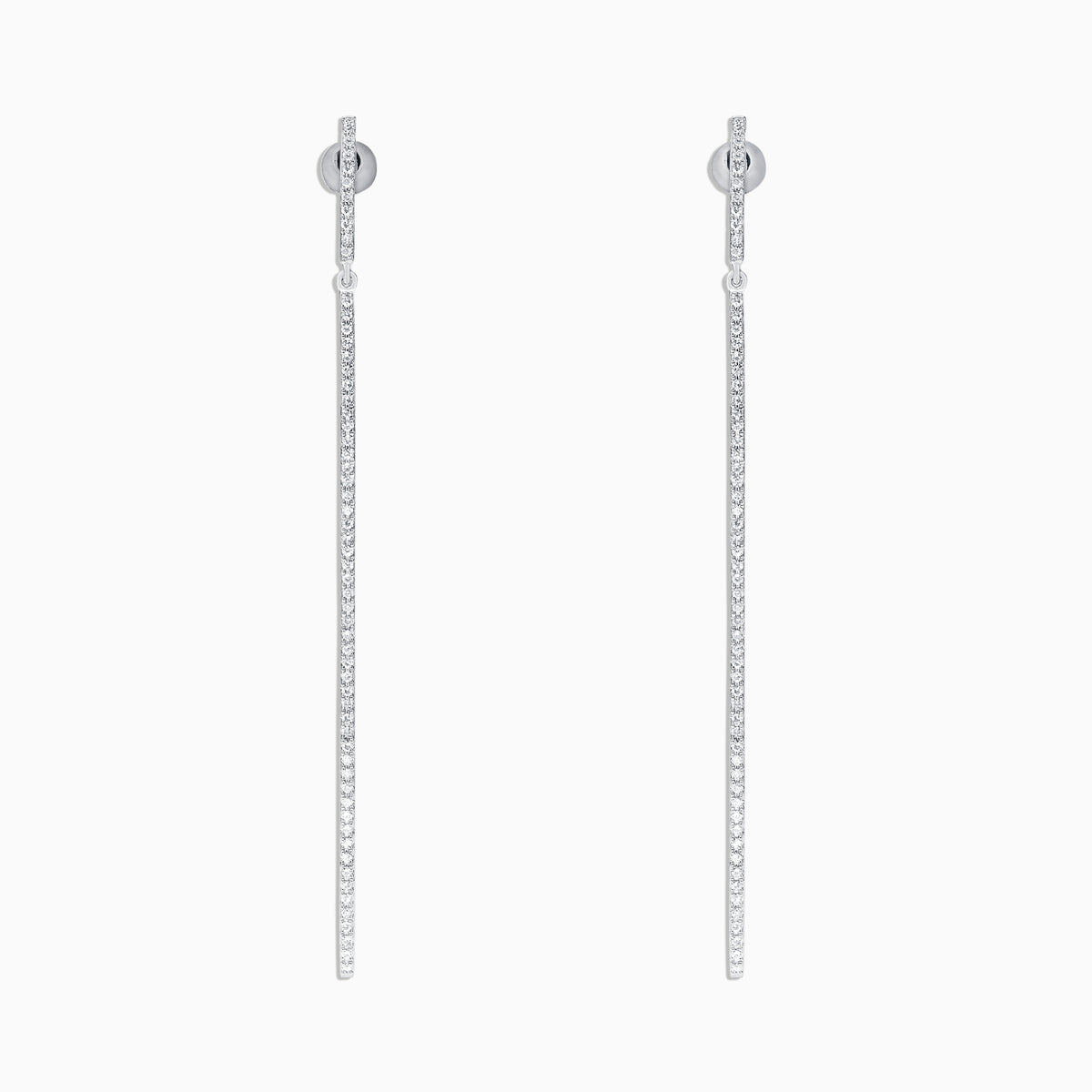 Pave Classica 14K White Gold Diamond Linear Drop Earrings, 0.35 TCW, feature a vertical line of sparkling diamonds set in white gold, shown against a plain white background.