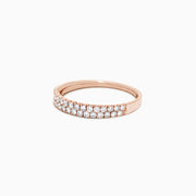 The Pave Rose 14K Rose Gold Two Row Pave Diamond Band, 0.37 TCW, showcases two rows of closely set round white diamonds in a 14K rose gold band, shown against a plain white background.