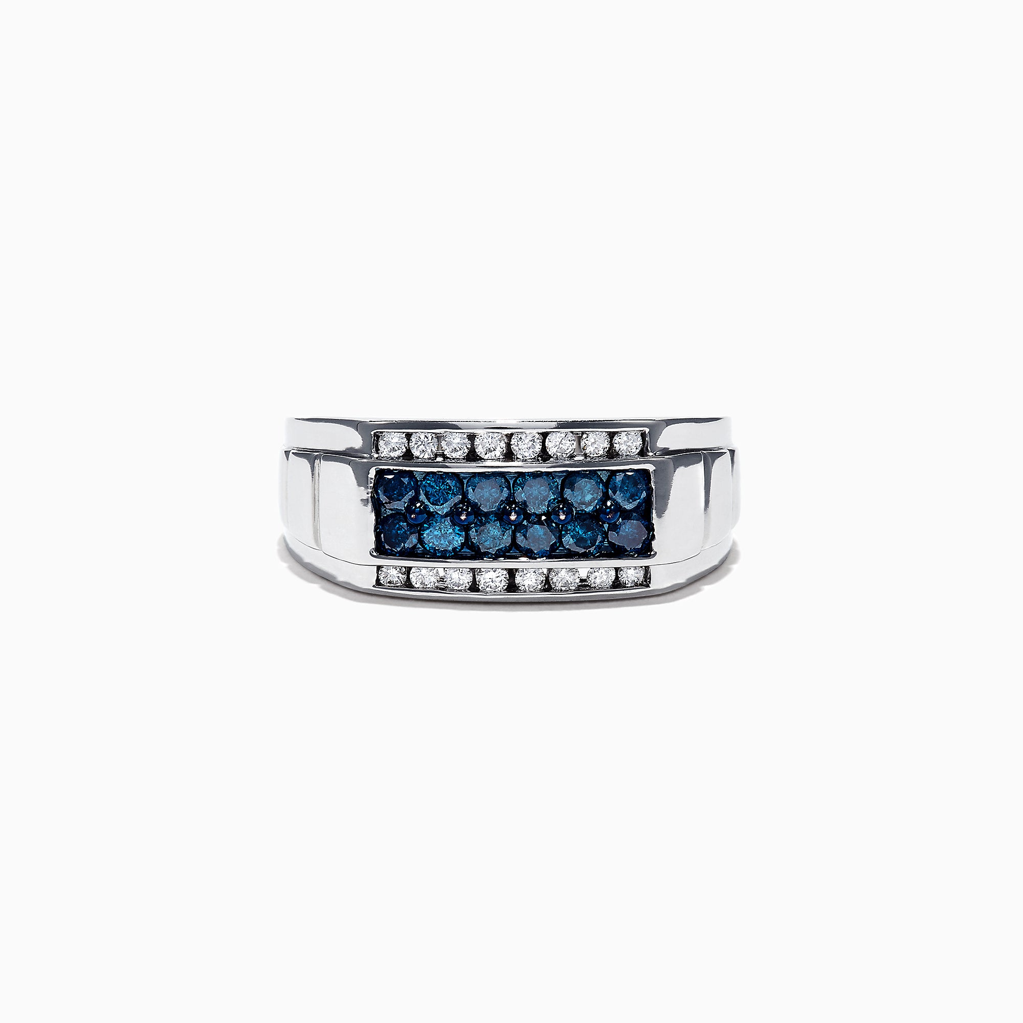 Men's 14K White Gold Blue and White Diamond Ring, TCW