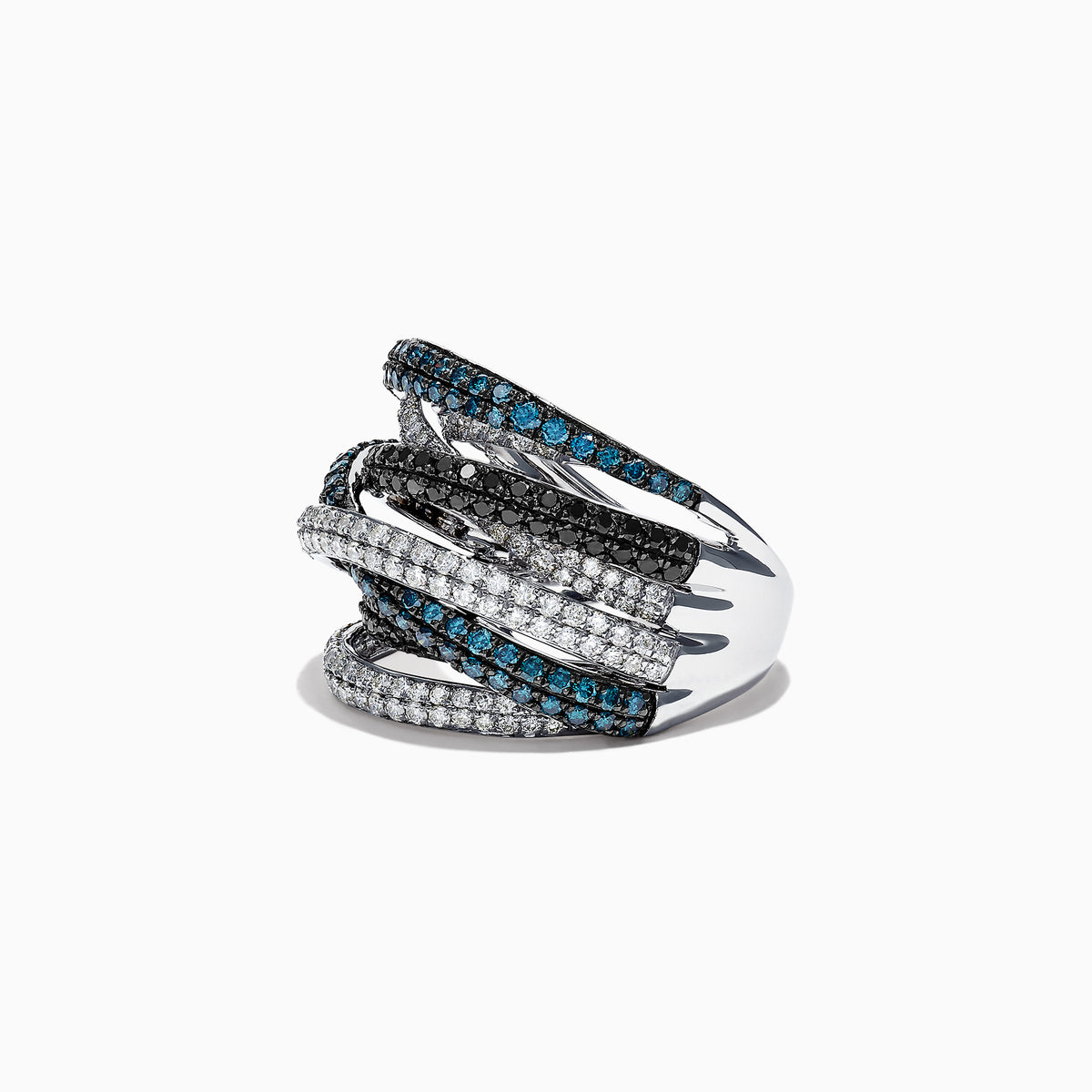 The Bella Bleu 14K White Gold Diamond Crossover Ring, 2.08 TCW, features intertwined rows of sparkling diamonds set in an elegant crisscross design on a white gold band.