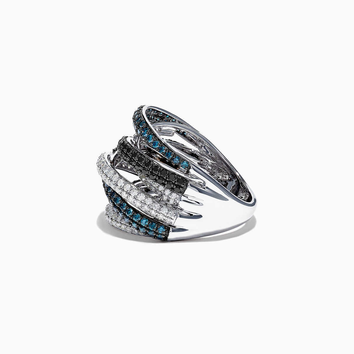 The Bella Bleu 14K White Gold Diamond Crossover Ring, 2.08 TCW, features intertwined rows of sparkling diamonds set in an elegant crisscross design on a white gold band.