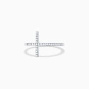The Novelty 14K White Gold Diamond Cross Ring, 0.10 TCW, features a sparkling cross design with small diamonds set in polished white gold, shown against a plain white background.