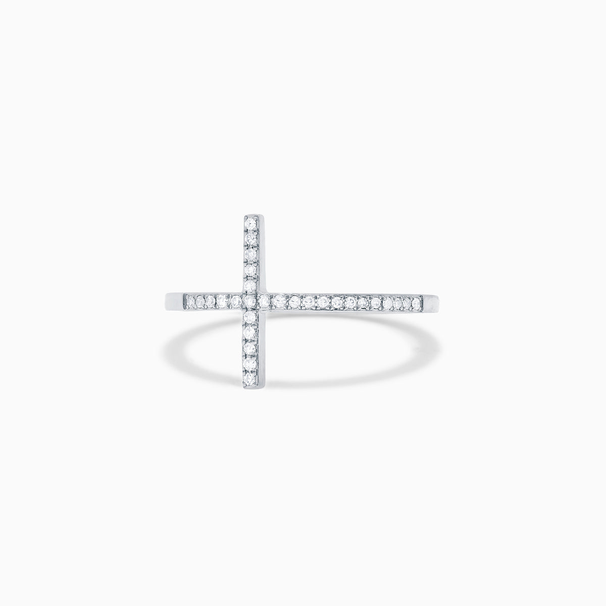 Novelty 14K White Gold Diamond Cross Ring 0.10 TCW