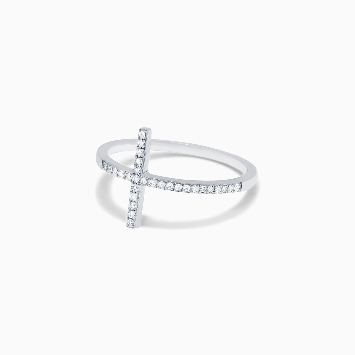 The Novelty 14K White Gold Diamond Cross Ring, 0.10 TCW, features a sparkling cross design with small diamonds set in polished white gold, shown against a plain white background.