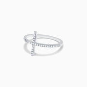 The Novelty 14K White Gold Diamond Cross Ring, 0.10 TCW, features a sparkling cross design with small diamonds set in polished white gold, shown against a plain white background.