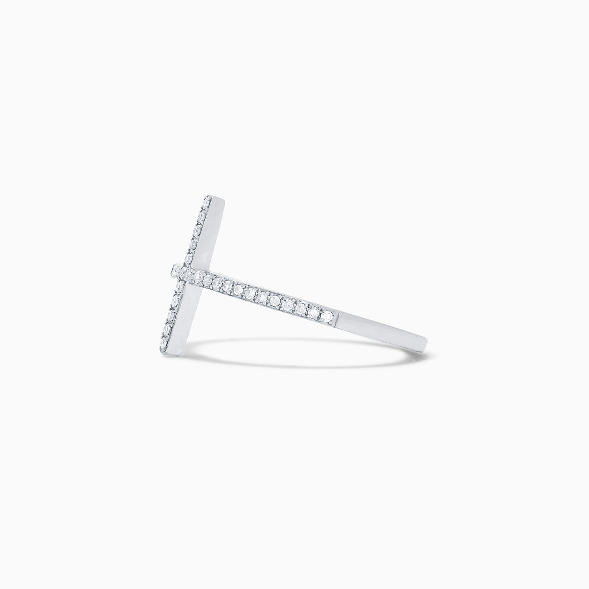 The Novelty 14K White Gold Diamond Cross Ring, 0.10 TCW, features a sparkling cross design with small diamonds set in polished white gold, shown against a plain white background.