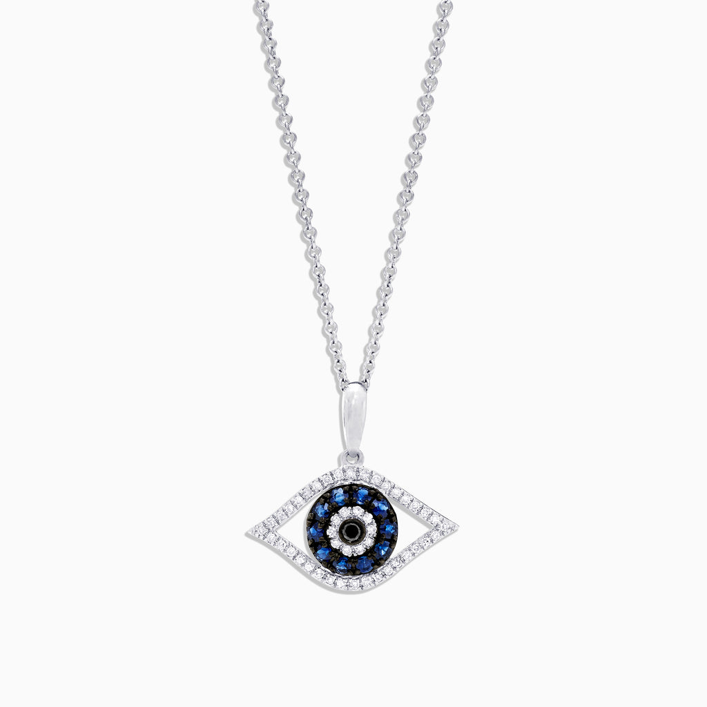 Effy Novelty 14K White Gold Sapphire & Diamond Evil Eye Pendant, 0.42 TCW