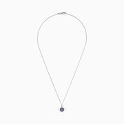 The Novelty 14K White Gold Sapphire & Diamond Evil Eye Pendant (0.42 TCW) features blue sapphires and diamonds in a striking, stylized concentric circle design.