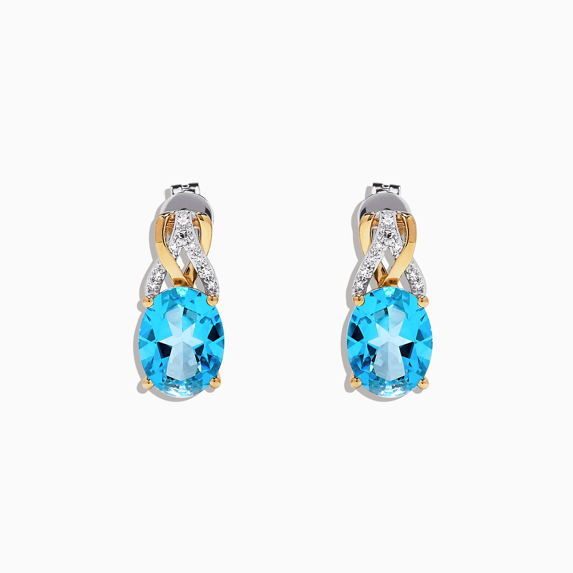 Effy Two Tone 14K Gold Blue Topaz and Diamond Earrings, 3.95 TCW