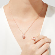 The Blush 14K Rose Gold Morganite and Diamond Heart Pendant (1.88 TCW) features a heart-shaped morganite surrounded by diamonds, shown on a simple white background.