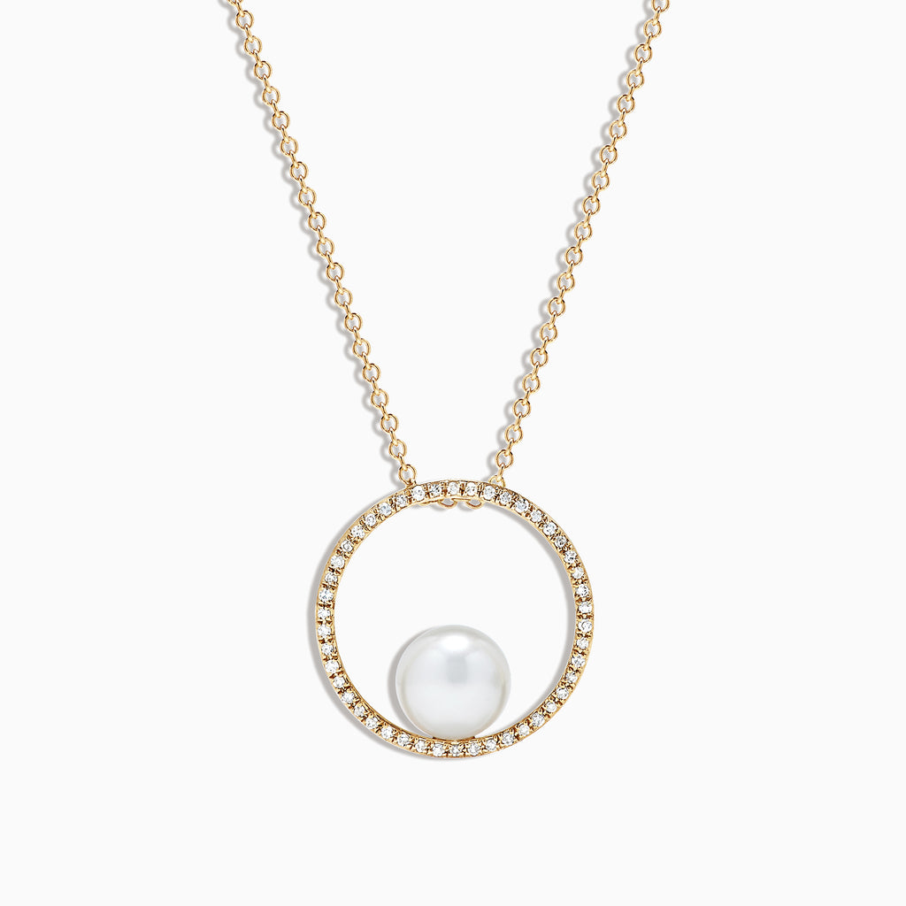 Effy 14K Yellow Gold Cultured Pearl and Diamond Pendant, 0.15 TCW ...