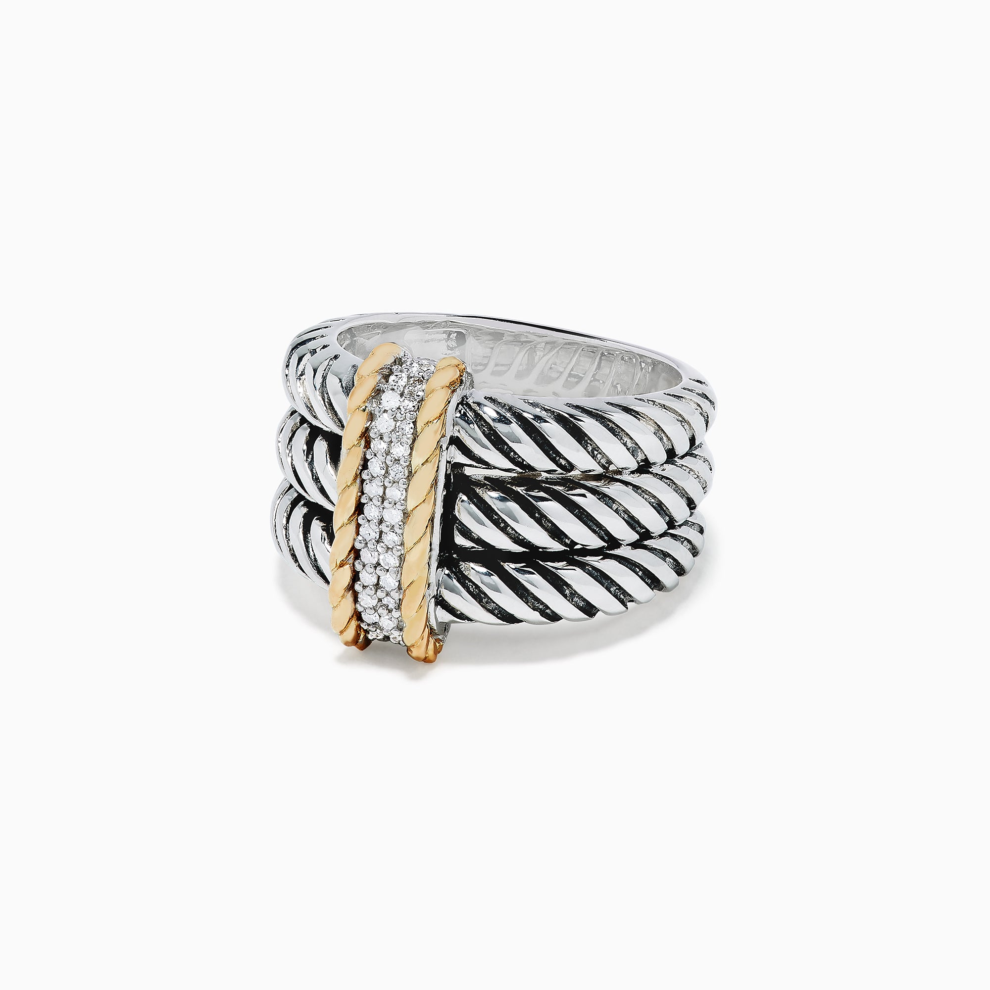 Effy Sterling Silver and 18K Yellow Gold Diamond Ring, 0.14 TCW