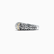 The 925 Classic Silver & Gold Diamond Ring, .07 TCW, features intricate scrollwork and a row of sparkling diamonds at the center, displayed against a white background.