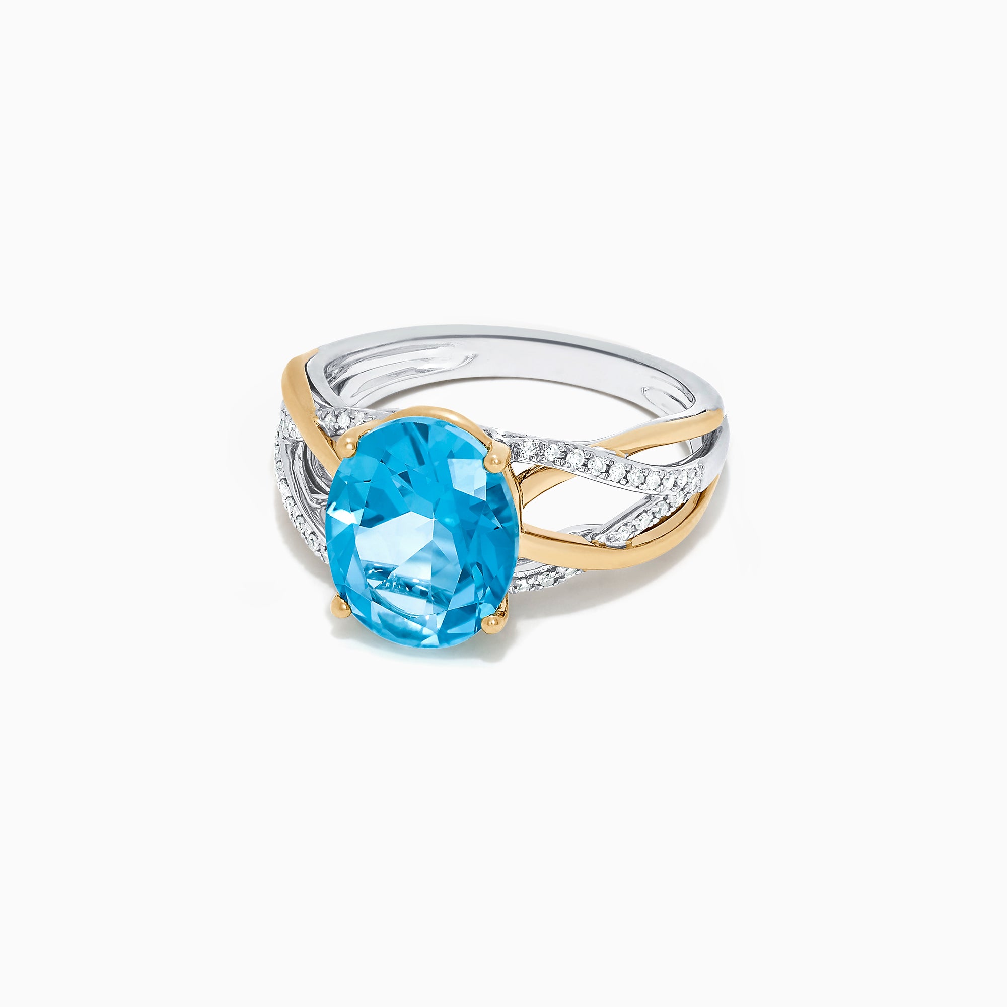 Effy 14K Two Tone Gold Blue Topaz and Diamond Ring, 4.26 TCW