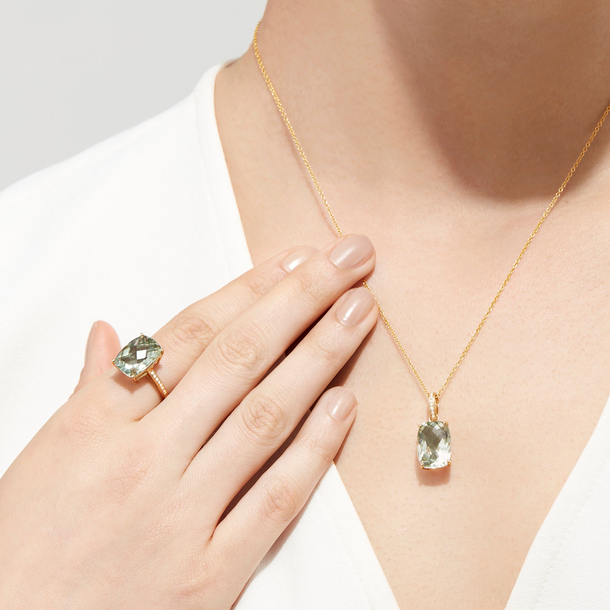 Green amethyst and diamond pendant Clearance