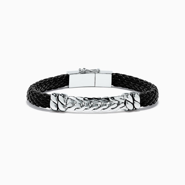 Men's Sterling Silver Woven Leather Bracelet – effyjewelry.com