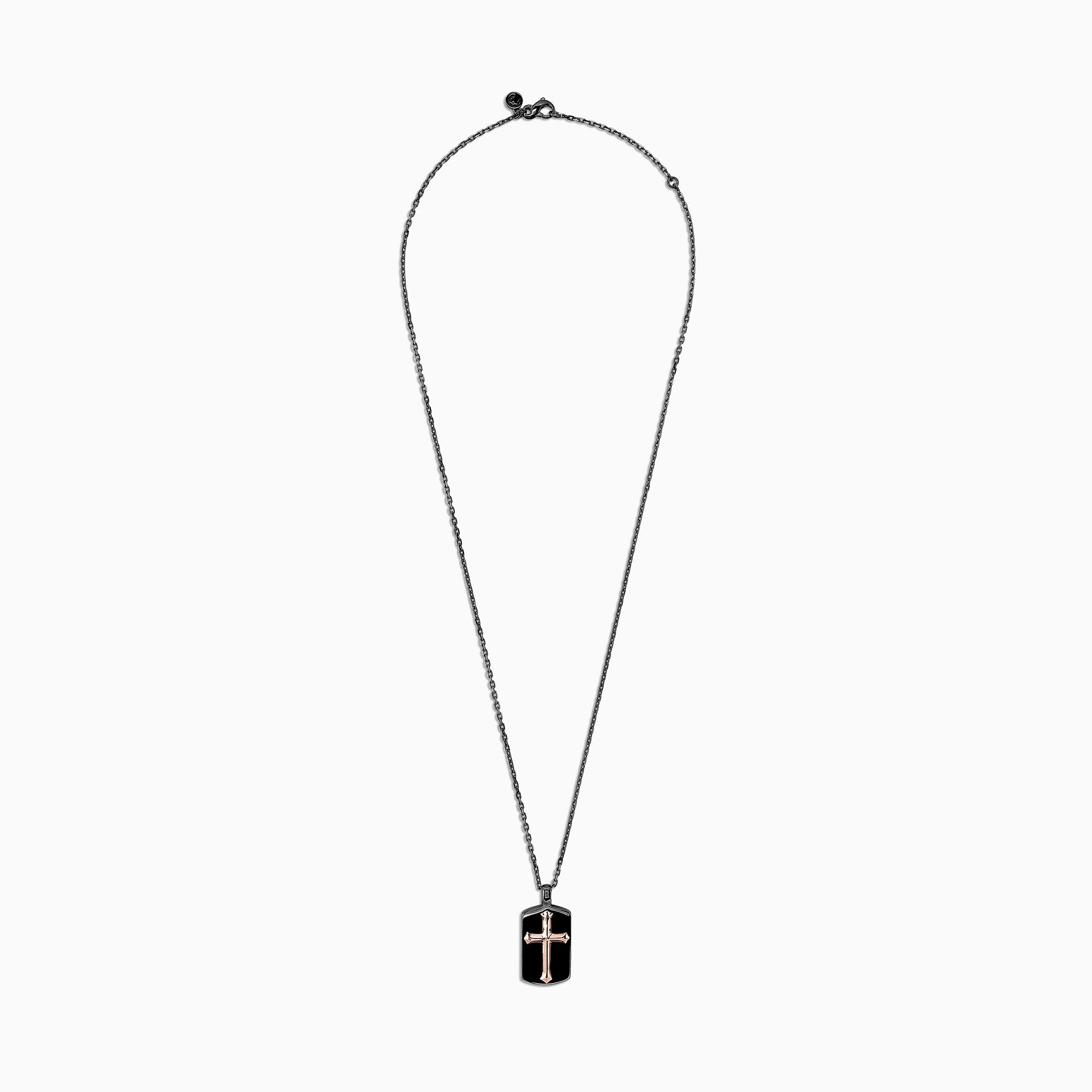 Men's Rhodium Sterling Silver and Rose Gold Plated Cross Pendant
