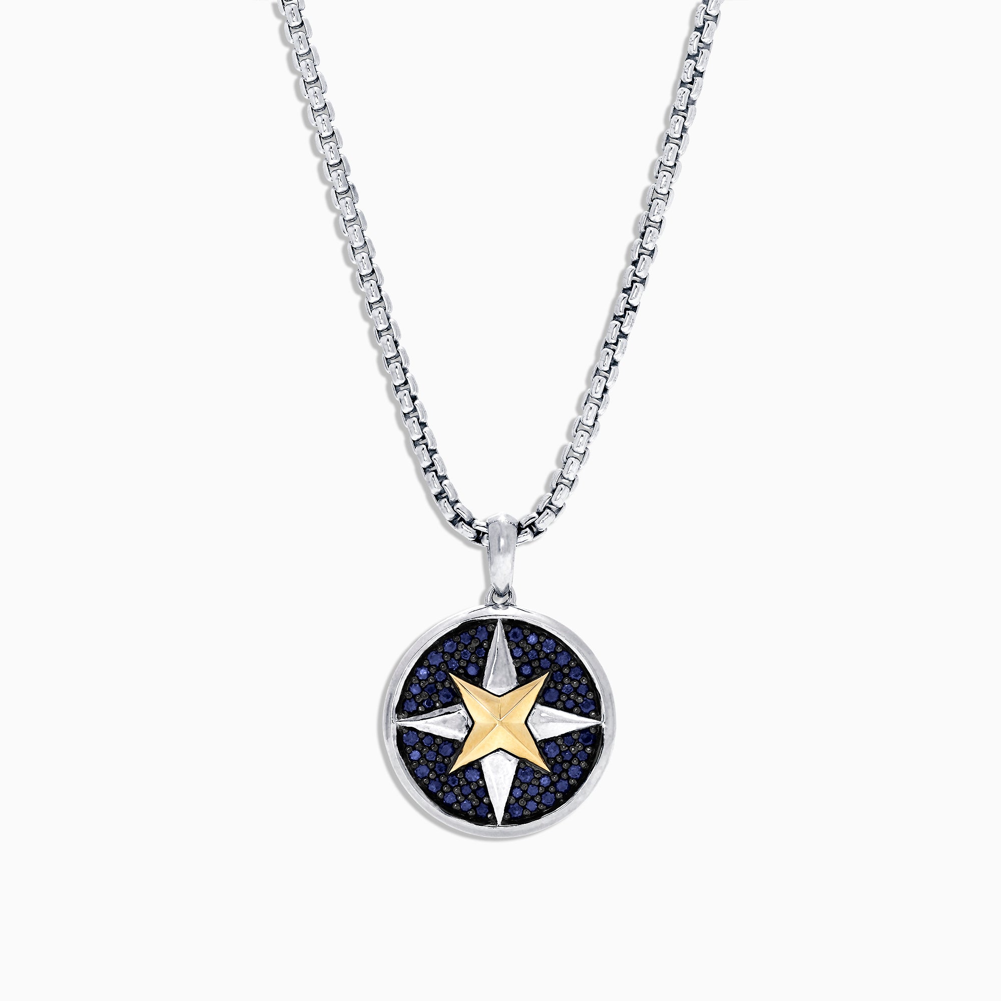 Effy Men's Sterling Silver & 18K Gold Sapphire Compass Pendant, 1.00 TCW