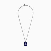 The Mens Sterling Silver Lapis Lazuli Anchor Dog Tag Pendant (18.85 TCW) features a silver anchor design set on deep blue lapis lazuli and is framed with a textured sterling silver border.